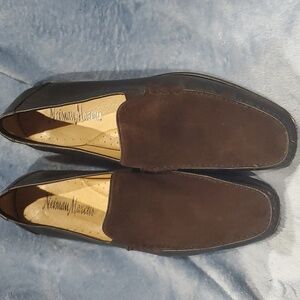 Neiman Marcus brown and black suede leather loafer